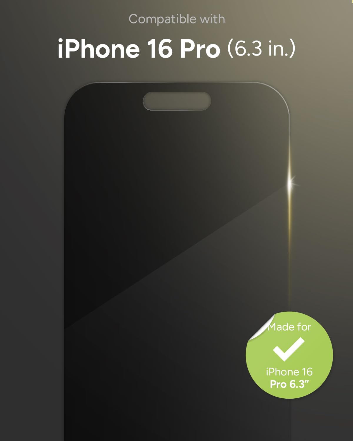 ZAGG InvisibleShield Glass Elite Privacy - Protector de pantalla de cristal templado para iPhone 16 Pro (6,3 pulgadas), protección de privacidad y protección contra la suciedad, antiarañazos,