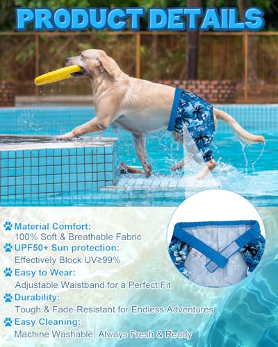 Image of CuteBone Dog Swim Trunks Swimsuit Durable & Comfortable - Quick-Dry, Adjustable Waistband Shorts, UV Protection Bikini- Perfect for Beach, Pool & Outdoor Fun, Hawaii DST03L