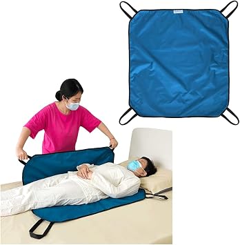 Positioning Pad Draw Sheet Patient Transfer Board Lift Sheet Slide Protective Hospital Bed Mat with Handles for Incontinence, Bariatric, Elderly - Reusable & Washable Blue-39" x 46"