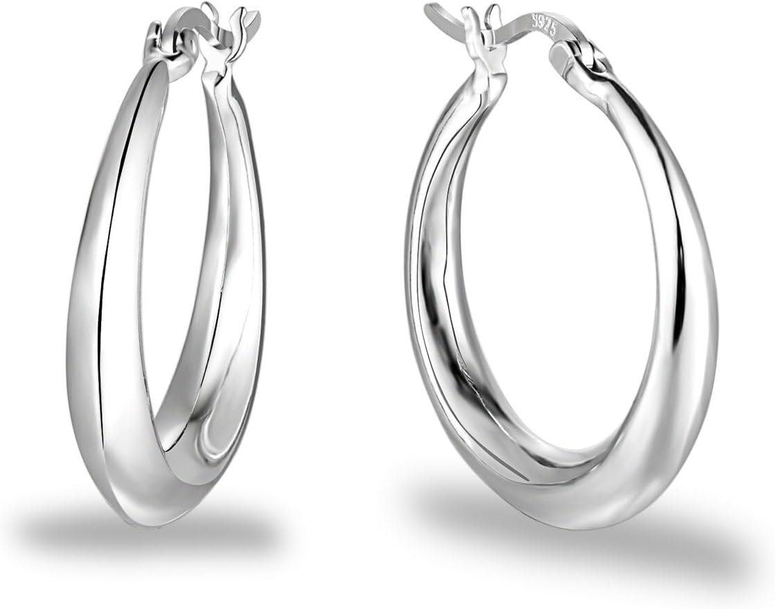 Statement Hoop Earrings for Women – Chunky 14K White Gold Over S925 Silver, Hypoallergenic, High Polish Thick Design
