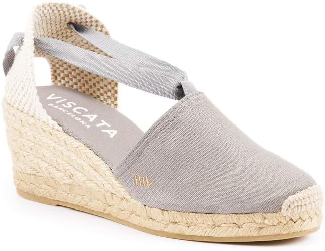 VISCATA Escala Espadrille Canvas Wedges with Sleek Ankle Laces Women's Lace Up Shoes Handmade in Spain Organic Cotton Canvas and 100% Natural Jute Midsole for All Occasions 6 Ash