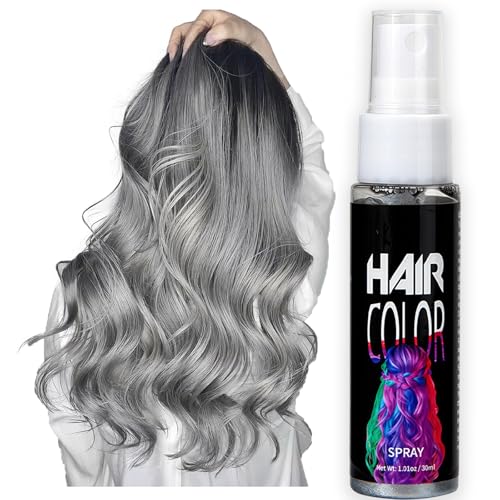 Temporary Hair Dye, Grey Hair Colour Spray, Wash in Wash out Hair Colour, Grey Hair Dye, Instant Styling Washable Silver Hair Spray Colour, Hair Mascara for Christmas, Halloween, Cosplay, Party