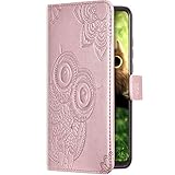 Uposao Kompatibel mit Samsung Galaxy M20 Hülle Leder Handyhülle Flip Schutzhülle Brieftasche Klapphülle Vintage Mandala Blumen Eule Muster Bookstyle Tasche Case Magnet Kartenfach,Rose Gold