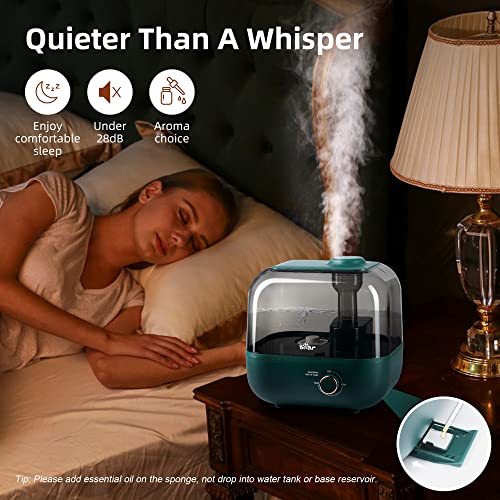 Bear 5L Top Fill Humidifier for bedroom, 28dB Ultra Quiet for Babies and Plants, 35 Hours Run Time, With Aromatherapy Tray, 360° Expandable Steam Nozzle, Automatic Shut Off, Green