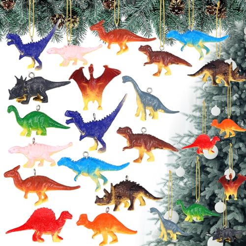 Rtteri 24 Pcs Dinosaur Christmas Tree Ornaments 3D Decorative Hanging