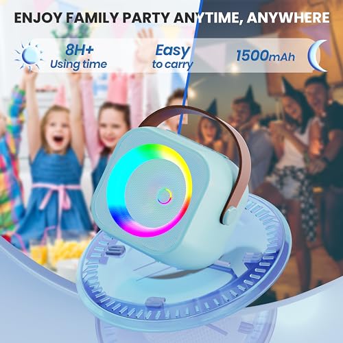 Karaoke Machine, Portable Bluetooth Speaker with 2 Wireless Microphones for Kids, Karaoke Toys Gifts Toys for Girls Boys Family Home Party（Blue） - 7