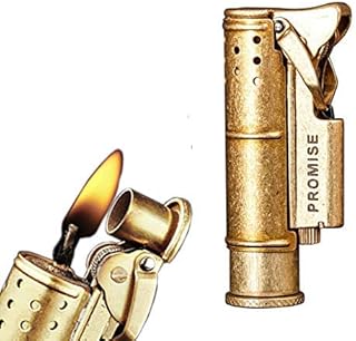Wheel Kerosene Lighter Trench Lighter Vintage Fine Copper Windproof Creative Personality Brass Lighter for Collection/Decorative/Gift/Present (Gold C)
