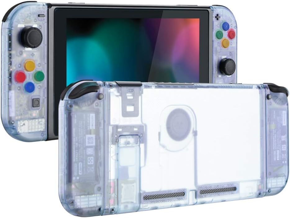 eXtremeRate Back Plate for Nintendo Switch Console, NS Joy con Handheld Controller Housing with Colorful Buttons, DIY Replacement Shell for Nintendo Switch - Glacier Blue