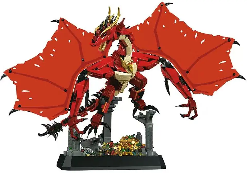 Menbis Narwhals Kit de construção MOC Dragon & Fantasy Castle com torre de dados, modelo de exibição modular, conjunto de blocos de 8 mm compatível com técnica para colecionadores (vermelho)