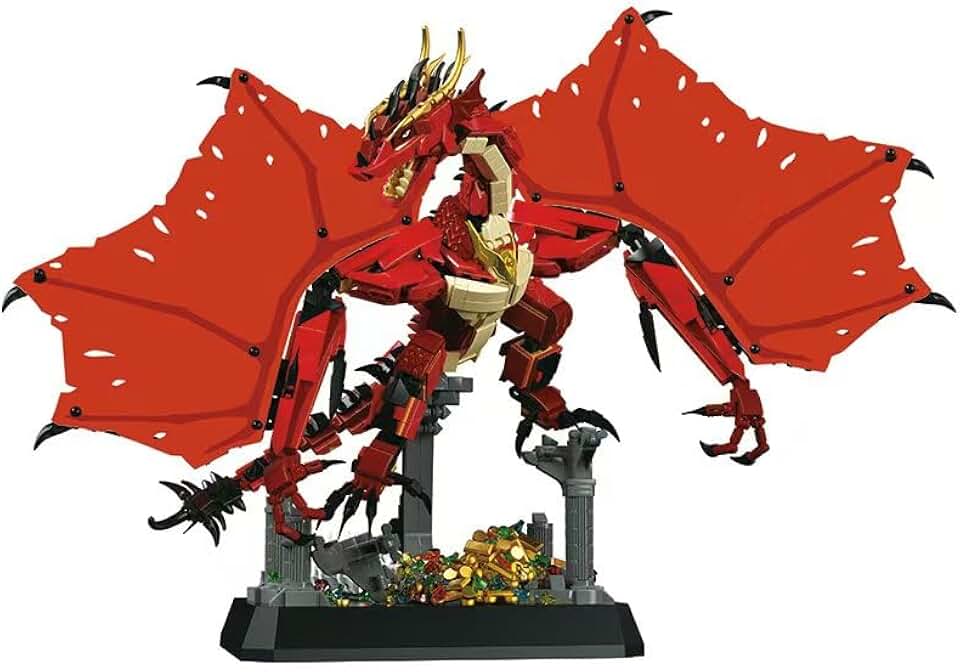 Menbis Narwhals Kit de construção MOC Dragon & Fantasy Castle com torre de dados, modelo de exibição modular, conjunto de blocos de 8 mm compatível com técnica para colecionadores (vermelho)