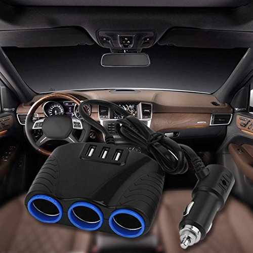 Cigarette Lighter Power Splitter, 120W 12V/24V 3 Socket With 3.1A & Usb Port Dc Outlet Adapter Car Charger And Extender Vehicle Electronics Powered Devices (3 Socket 3 Usb) #TOP3