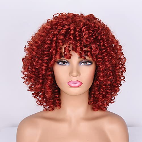 Colorfulpanda Curly Afro Wig for Black Women Natural High Heat Synthetic Hair wigs with Fringe Short Kinky Curly Full Wig Cosplay Party Daily Wear,Golden Red - Image 2