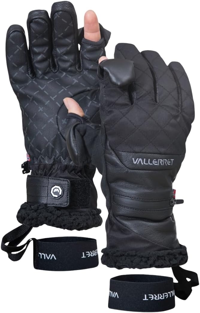 Vallerret Saga Women's Photography Glove, Black, FlipTech Finger Caps with Magnets
