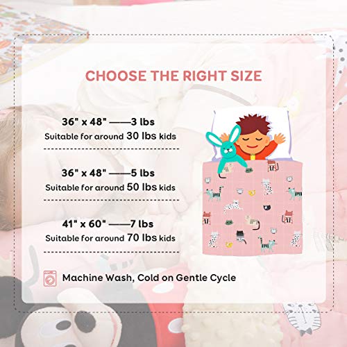 Sivio Toddler Weighted Blanket Kids, 3 Pounds, Minky Fleece And Cotton Throw Blanket With Beads, Reversible Heavy Blanket For Children Between 19-30 Lbs, 36X48 Inch, Pink Cat #TOP5