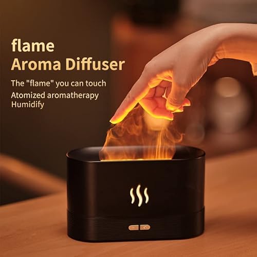 Flame Aroma Diffuser Luftbefeuchter, 7-Flammen-Farbe, geräuschloser Diffusor für ätherische Öle für Zuhause, Büro, Yoga mit Auto-Off-Schutz 180ml 8Hours (Schwarz)