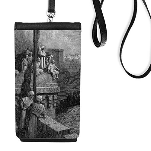 Teléfono colgante negro con protección de imitación de cuero y monedero integrado de historia
