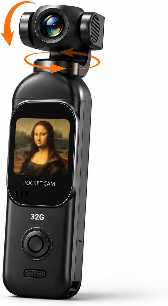 JETO Vlogging Camera with 270° Rotating Lens, Pocket Body Camera with Audio and Video Recording, Handheld POV Cam, One-Button Recording, 2.5-Hour Battery for Travel and Daily Life