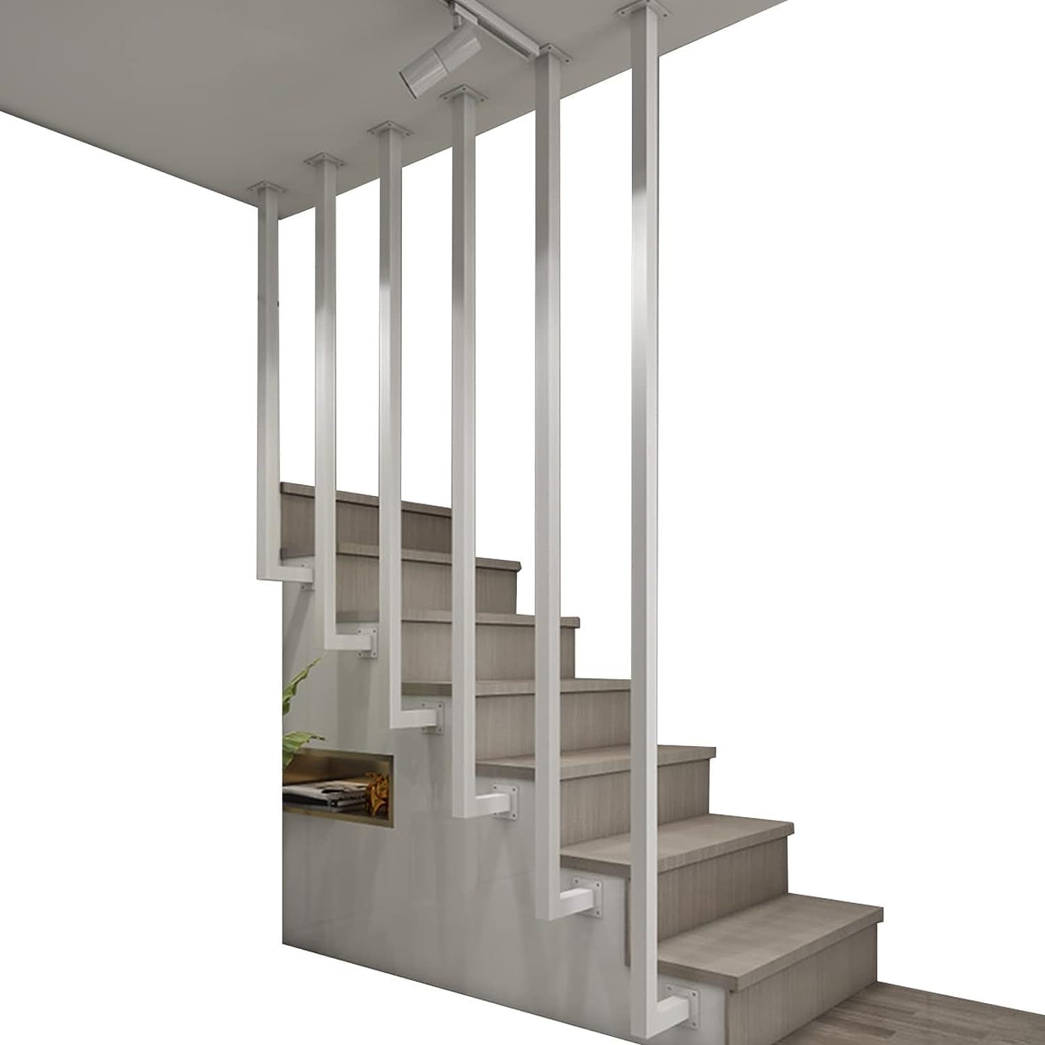 Main courante d'escalier industrielle blanche pour sécuriser le loft de style moderne