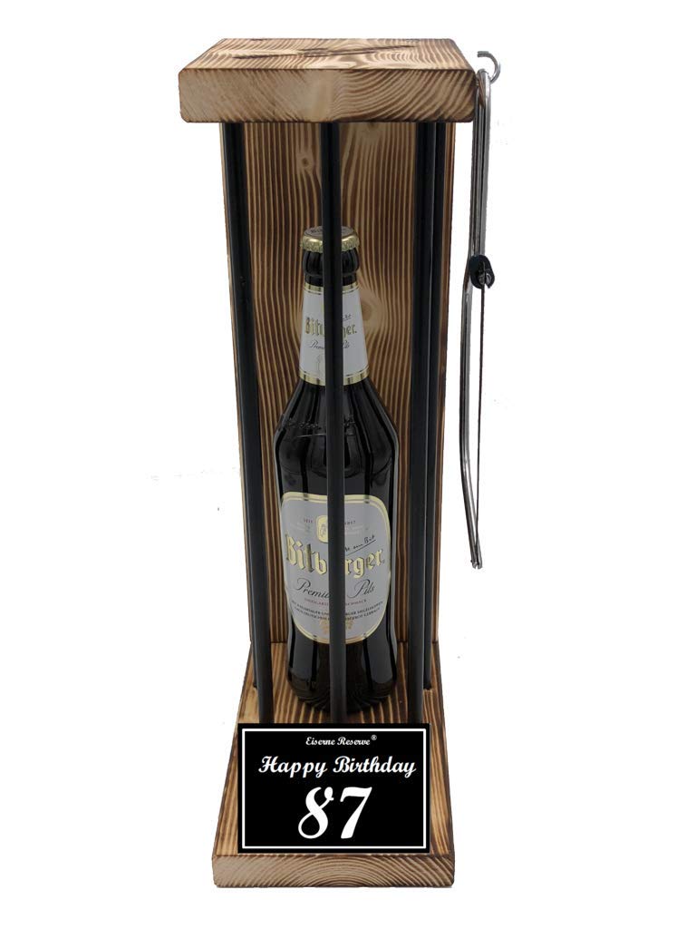 Bitburger Pils - Biergeschenke für Männer lustig 87 Geburtstag - Eiserne Reserve Black Edition Text s/w Happy Birthday 87 Geburtstag Bier (1 x 0.5 l)