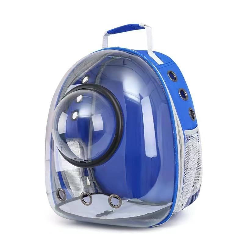 Lovely Vibe Mochila de Transporte Pet Premium com Visor Panorâmico Bolha, Design Cápsula Espacial Transparente, 29x32x42 cm, para Pequenos Cães e Gatos (Azul)