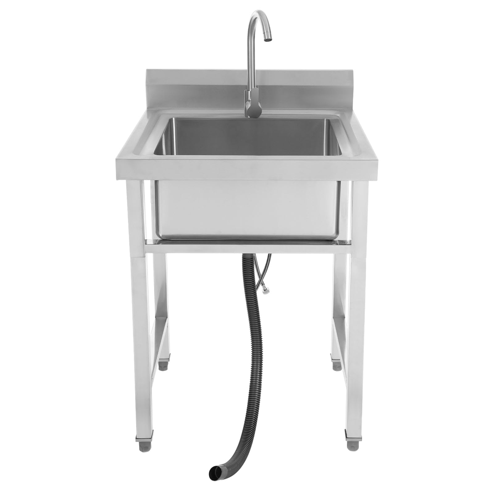 Spülbecken Gewerbe Ausgussbecken Edelstahl Waschbecken mit Armatur für Waschraum Mobiles Wandwaschbecken aus Edelstahl Waschtisch Spüle 60 * 60 * 93 cm