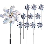 Ohuhu Reflective Pinwheels with Stakes for Garden Decor, 10-Pack Extra Sparkly Pin Wheel, Bird Repellent Devices Deterrent to Scare Birds Away from Yard Patio Garden Farm