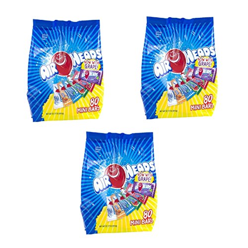 Airheads 80 Mini Bars Fun Taffy Candy Assorted Fruit Flavors 32.17Oz, (3 Pack) #TOP17
