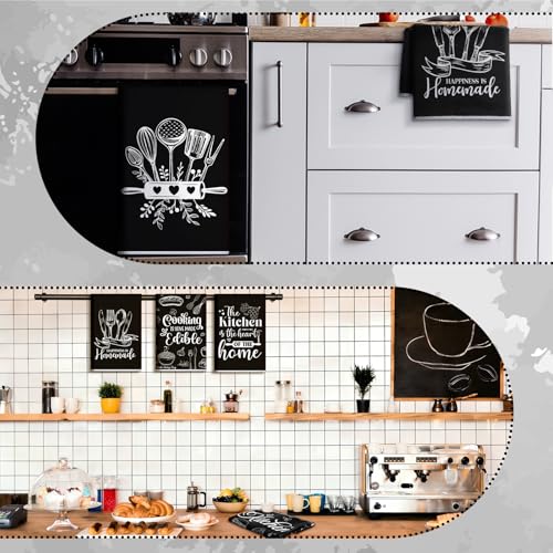 Image of Bencailor 6 Pcs Black Kitchen Towels Decorative Sets Dish Towels Absorbent Fast Drying Hand Tea Vintage Hanging Reusable Cleaning Dishcloths for Cooking Farmhouse Bathroom Accessory