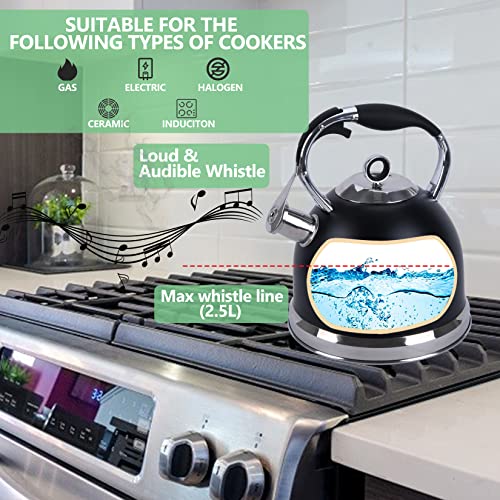 Foedo Tea Kettle, 3 Quart Whistling Tea Kettle For Stovetop With Cool Grip Ergonomic Handle, Food Grade Stainless Steel Tea Pots For Stove Top, Gas Electric Applicable #TOP2