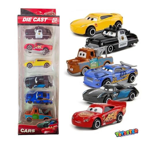 Image of Mini Metal Die Cast Car Toy Play Set of 6 Free Wheel High Speed Unbreakable Small Racing Movie Vehicle Car for Exciting Playtime Adventures for Kid Multicolour