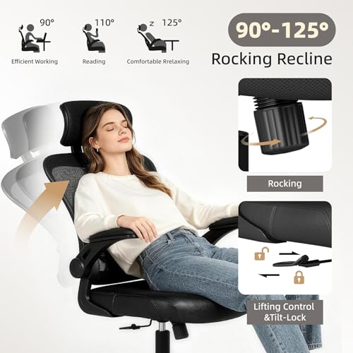 Image of 10 Pack Ergonomic Office Chair with 3D Adjustable Headrest, Mesh Home Office Desk Chairs with Lumbar Support & Flip-Up Armrests for Office, Home and Conference Room(10 Pack)