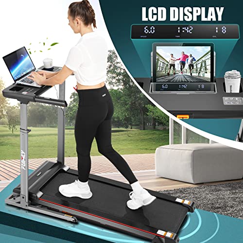 Image of Treadmill with Desk Workstation & Incline & Adjustable Height, 300 lb Capacity, Walking Pad Treadmill with Laptop Holder Attachment, Desk Treadmill with Desktop for Home Office