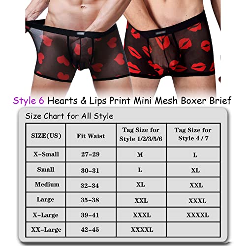 Evankin Men's Sexy Mesh Boxer Briefs Hot Lip Transparent Lingerie Red Heart Print Mesh Transparent Bulge Pouch Underpants(43Black2Pcs,Xl) #TOP5