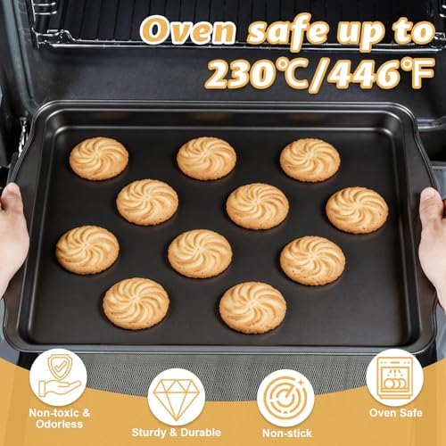 Gymdin Baking Sheet Set of 3 - Carbon Steel Cookie Sheet for Baking, 17/15/13 Inch, Nonstick Baking Pan with Dual Handles, Stackable, Rust & Warp Resistant, Perfect for Baking, Roasting, and More - image 5