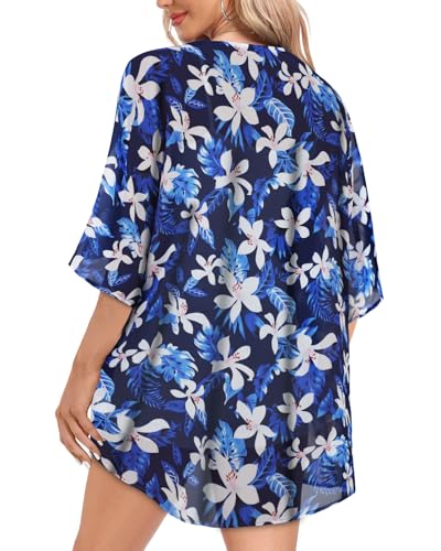 Image of Women Kimono Cardigans Casual Summer Tops Cover up Open Front Floral Print Resort Wear 2026
