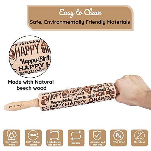 Happy Birthday Embossed Rolling Pin I Extra Deep Engraved Rolling Pin For Cookies I Rolling Pin With Design For Baking I Embossing Rolling Pin | Rolling Pin Made Of Beech Wood I Baking Rolling Pin #TOP4
