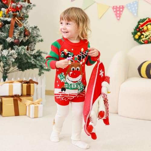 BFUSTYLE Suéter de Natal feio para bebês de 0 a 24 meses, macacão de malha para recém-nascido, macac
