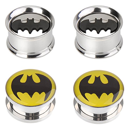 Ipink-Batman Stainless Steel Screw-On Gauges / Tunnels Double Flare Ear Plugs 2 Pairs (2 Pair Of 0 Gauge(8Mm)) #TOP1