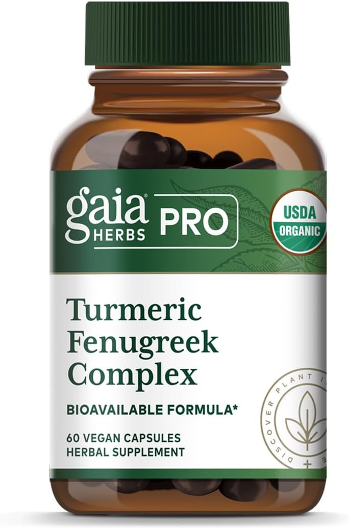 GAIA HERBS PRO Turmeric Fenugreek Complex - Daily Dietary Supplements for Active Lifestyle Support* - Herbal Nutrient Complex with Fenugreek Extract & Organic Turmeric - Vegan - 60 Capsules