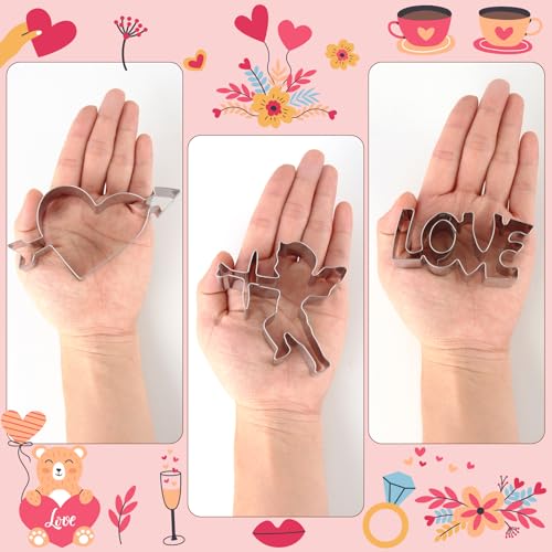 Valentines Cookie Cutter Set of 12- Heart, Love, Lips, Cupid, Heart Key, X and O, Stainless Steel Wedding Cookie Cutters (Gift Box) - Thumbnail 5