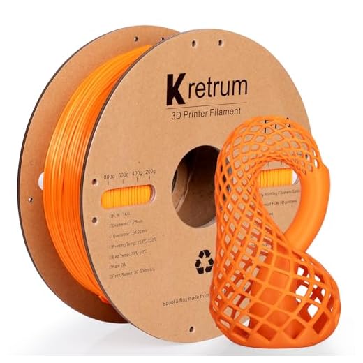 Kretrum PLA 3D Printing Filament 1.75 mm Dimensional Accuracy +/- 0.2 mm 1 KG 2.2 LBS Cardboard Spool Refills for Most FDM 3D Printer fits Bambu Creality FlashForge Anycubic ELEGOO etc. Orange