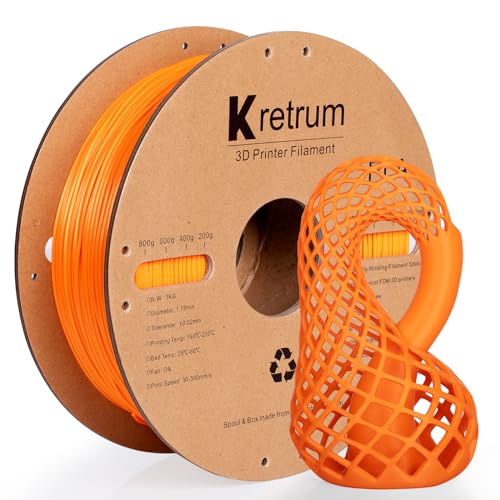 Image of Kretrum PLA 3D Printing Filament 1.75 mm Dimensional Accuracy + /- 0.2 mm 1 KG 2.2 LBS Cardboard Spool Refills for Most FDM 3D Printer fits Bambu Creality FlashForge Anycubic ELEGOO etc. Orange