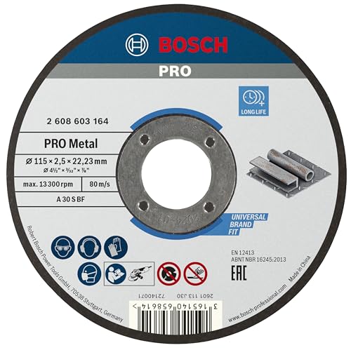 Bosch 1x PRO Metal Longlife Trennscheibe für kleine Winkelschleifer und 22 23mm-Bohrung (für Stahl Ø 115 mm Professional Zubehör Kleiner Winkelschleifer)