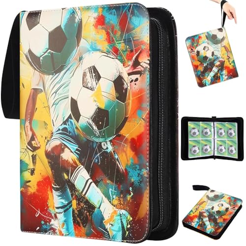 FENYW Fußball Sammelalbum, Karten Sammelalbum, 400 Karten Kapazität mit Reißverschluss und Griffschlaufe, Sammelkarte Album Fussball für Verschiedenen Karten in Standardgröß
