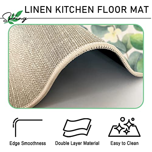 Tailus Hello Spring Eucalyptus Leaf Greenery Decorative Kitchen Rugs Set Of 2, Green Plants Anti-Fatigue Kitchen Mat Non-Slip Floor Mat Botanical Buffalo Plaid Home Decorations - 17X29 And 17X47 Inch #TOP4