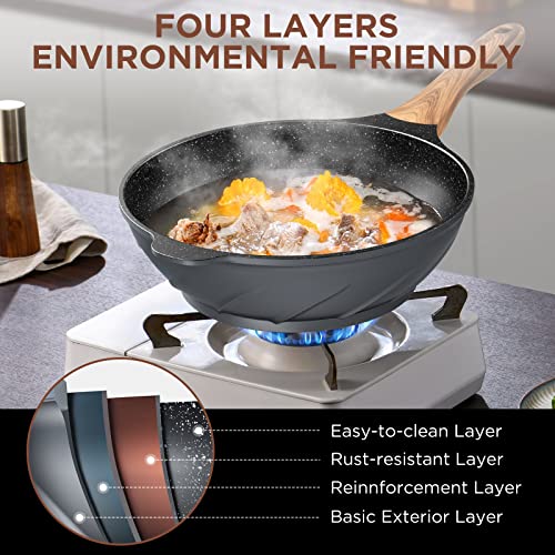 Itsmillers Nonstick Wok And Stir Fry Pan With Whirlwind Design 12.5 Inch Die-Cast Aluminum Scratch Resistant Healthy Wok With Free-Standing Lid #TOP4