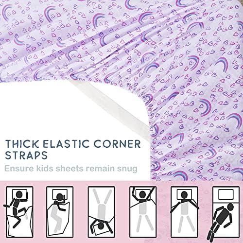 Softan Bed Sheet Set for Kids Girls, Twin Size Kids Sheets Microfiber Kids Fitted Sheet, Breathable & Silky Soft Feeling Kids Sheet Set 3 PCs Purple Love Heart Rainbow Kids Twin Bed Sheet 4 51APeElhy8L. AC