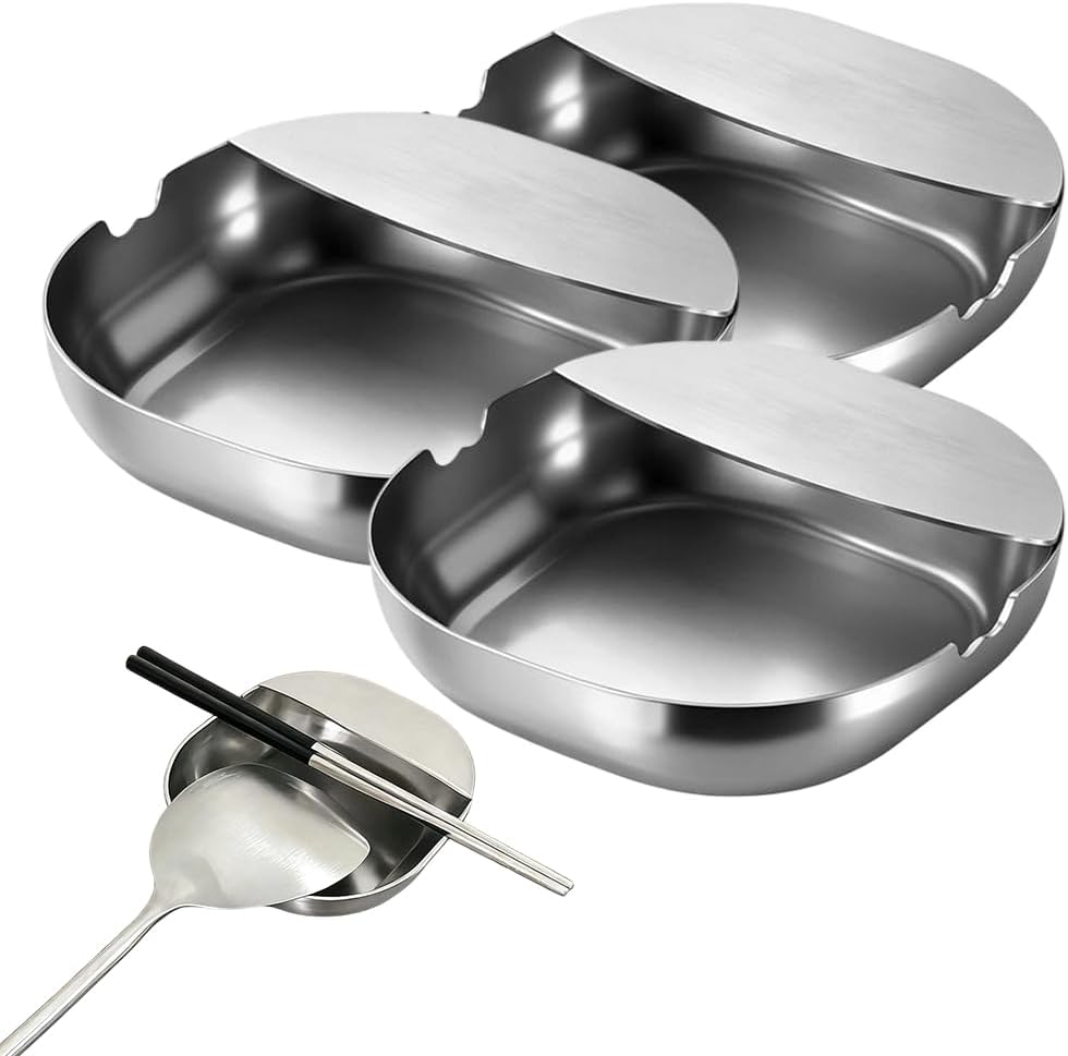 304 Stainless Steel Spoon Rest & Multipurpose Kitchen Utensil Holder, Spoon Rest for Kitchen Counter, Includes a Sponge Eraser, Non-slip Tray, Easy Clean Countertop Accessory (3PCS)