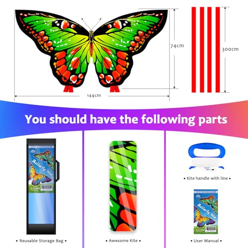 image for HONBO Rainbow Butterfly Kite for Adults,Single Line Kites for Kids Age