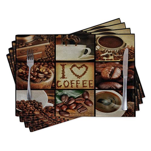 Dounaneas Placemats For Dinning Table. 100% Cotton And Linen Woven 12X18 Inch Placemats Set Of 4, I Love Coffee Theme Placemats / Fall Placemats, ​ Brown Tablemats For Christmas /Thanksgiving Dinners #TOP1